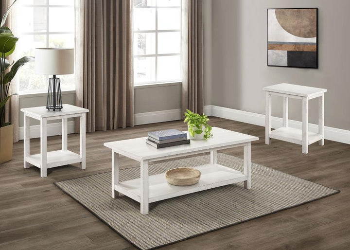 Payne - 3 Piece Coffee And End Table Set - Distressed White Table Set modern furniture Contempo Furniture