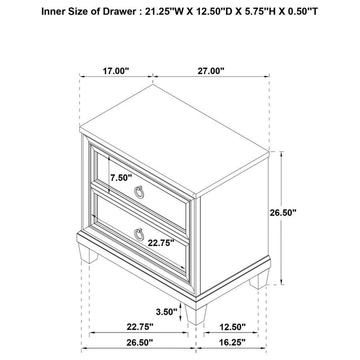 Pembroke - 2 - Drawer Nightstand Bedside Table - Washed Oak Accent Nightstand modern furniture Contempo Furniture