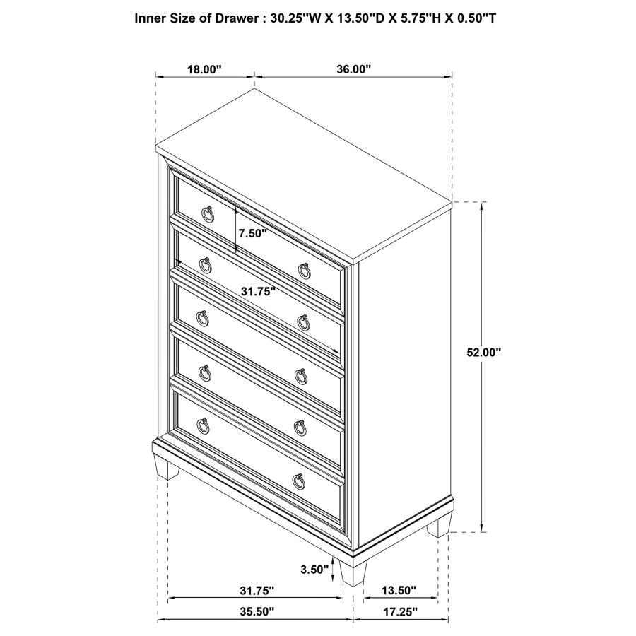 Pembroke - 5 - Drawer Chest Of Drawers - Washed Oak Accent Chest modern furniture Contempo Furniture
