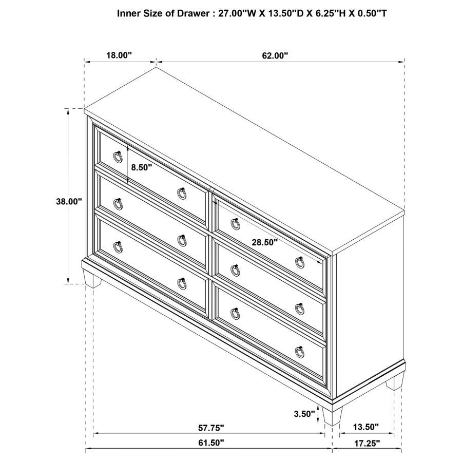 Pembroke - 6 - Drawer Bedroom Dresser Cabinet - Washed Oak Dressers modern furniture Contempo Furniture