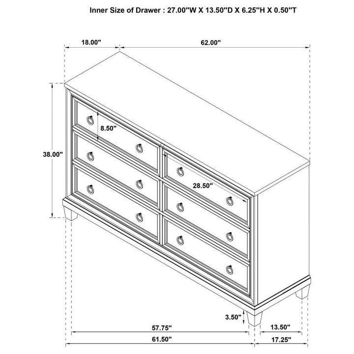 Pembroke - 6 - Drawer Bedroom Dresser Cabinet - Washed Oak Dressers modern furniture Contempo Furniture