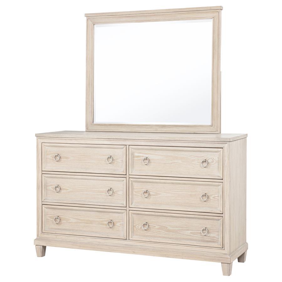 Pembroke - 6 - Drawer Bedroom Dresser With Mirror - Washed Oak Dresser & Mirror modern furniture Contempo Furniture