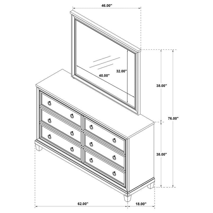 Pembroke - 6 - Drawer Bedroom Dresser With Mirror - Washed Oak Dresser &amp; Mirror modern furniture Contempo Furniture