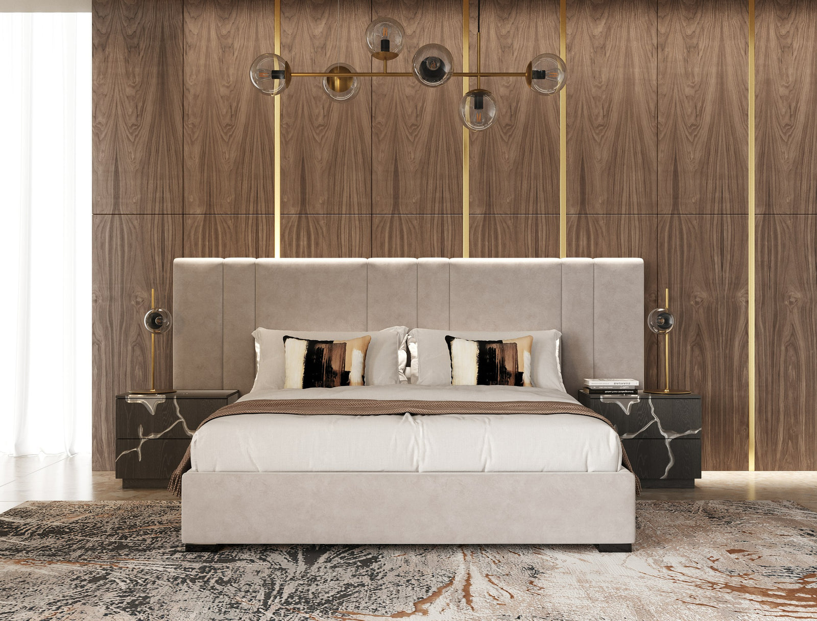 Eastern King Penrose - Modern Beige Fabric Bed