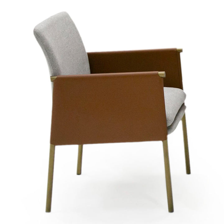 Pettit - Modern Light Grey/ Camel and Brass Arm Dining Chair