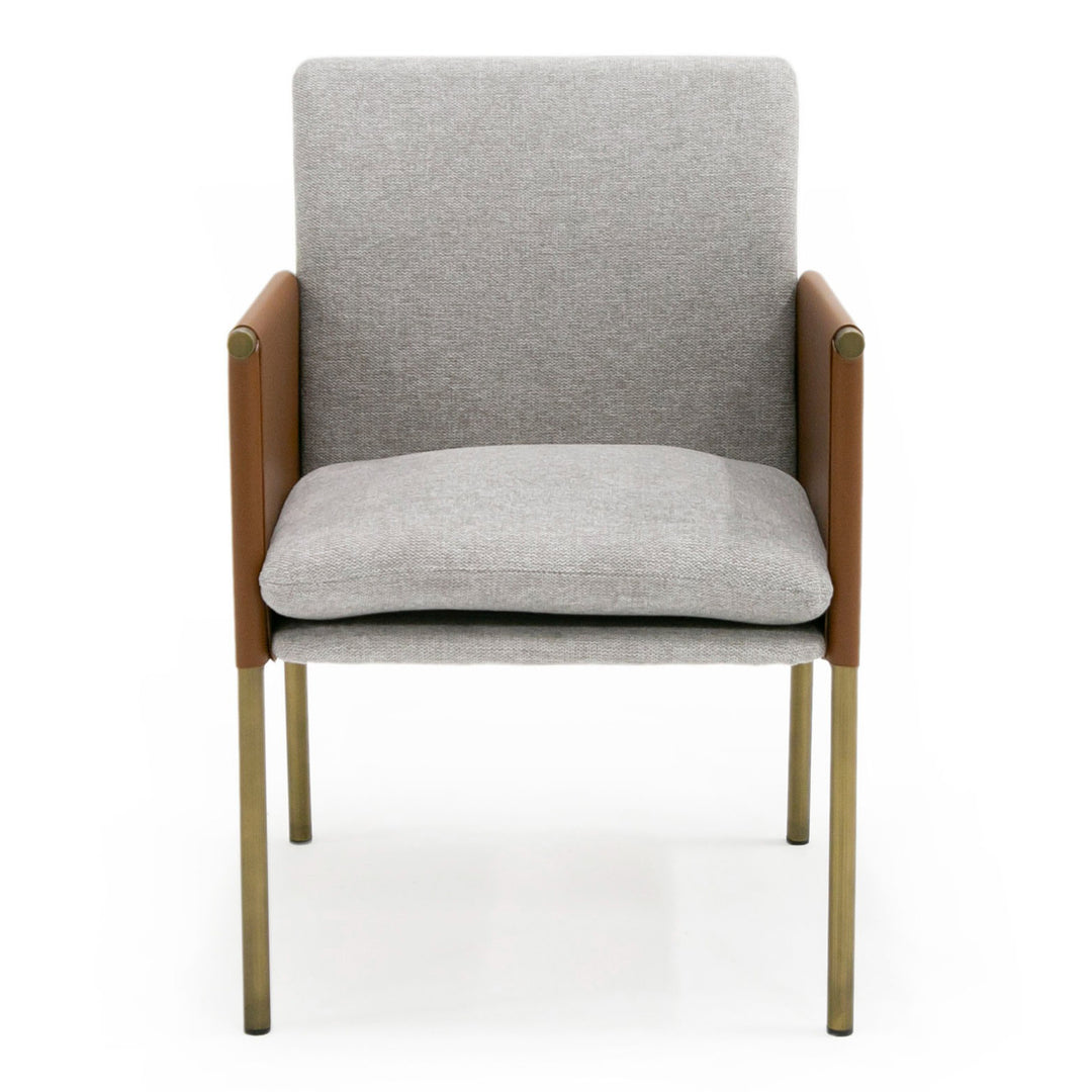 Pettit - Modern Light Grey/ Camel and Brass Arm Dining Chair