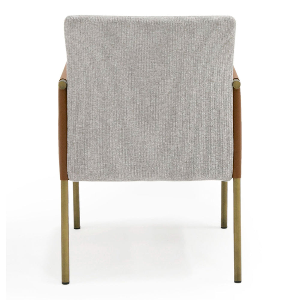 Pettit - Modern Light Grey/ Camel and Brass Arm Dining Chair - View 8