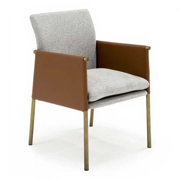 Pettit - Modern Light Grey/ Camel and Brass Arm Dining Chair