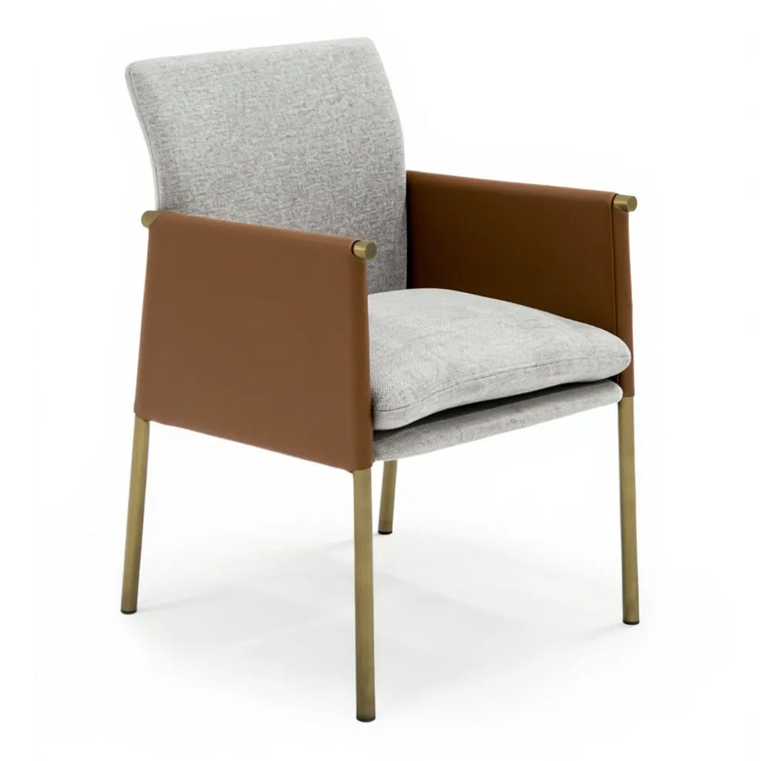 Pettit - Modern Light Grey/ Camel and Brass Arm Dining Chair