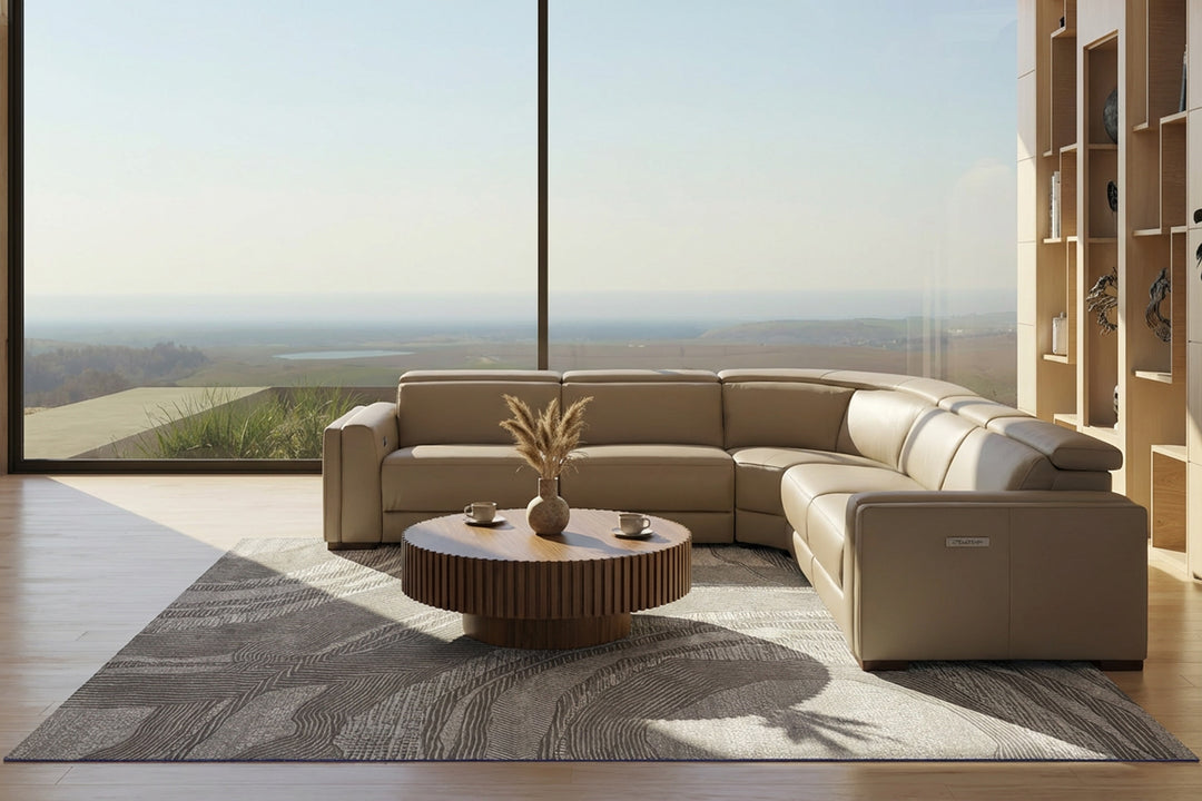 Frazier - Modern Tan Leather Sectional Sofa with 3 Recliners