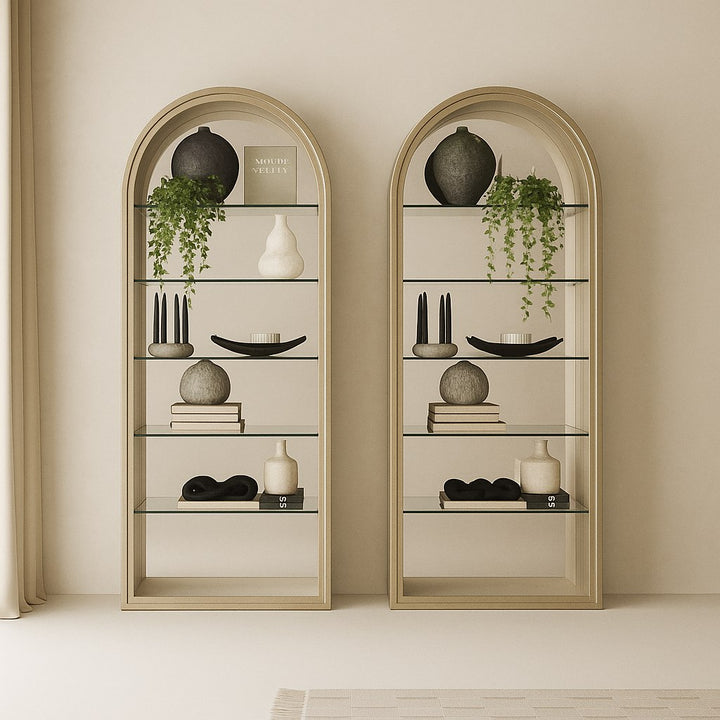 Poise - Modern Antique Brass + Mirror Bookcase