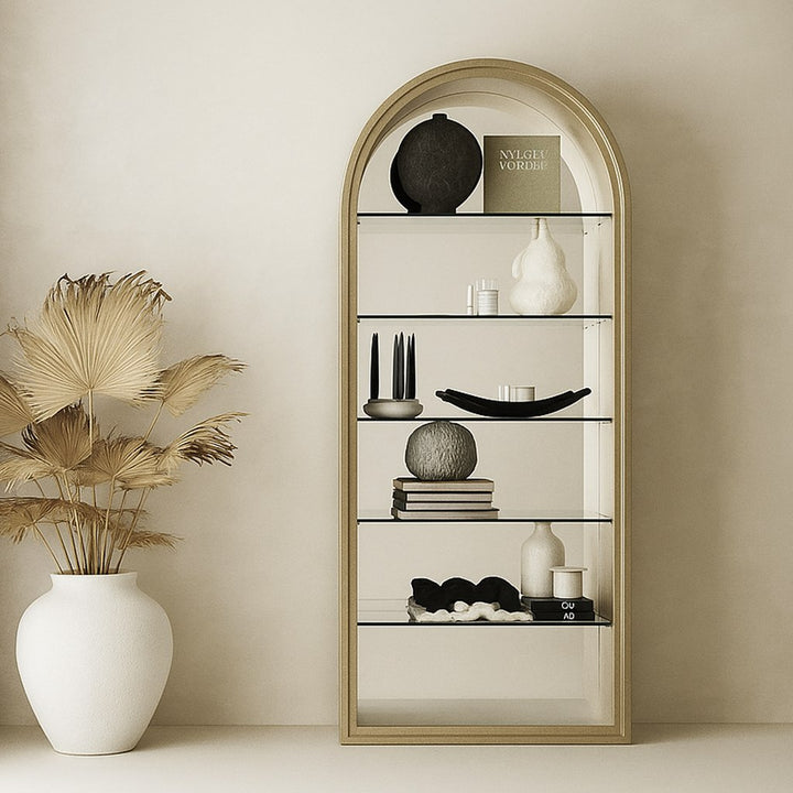 Poise - Modern Antique Brass + Mirror Bookcase
