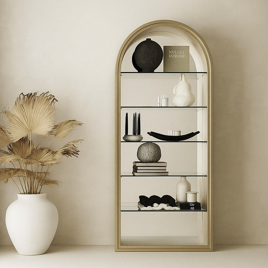 Poise - Modern Antique Brass + Mirror Bookcase