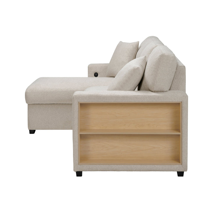 Pompano Sleeper Sectional with Left Chaise, Pull - Out Bed, Storage &amp; USB Charging – Beige Sleeper Sofa modern furniture Contempo Furniture