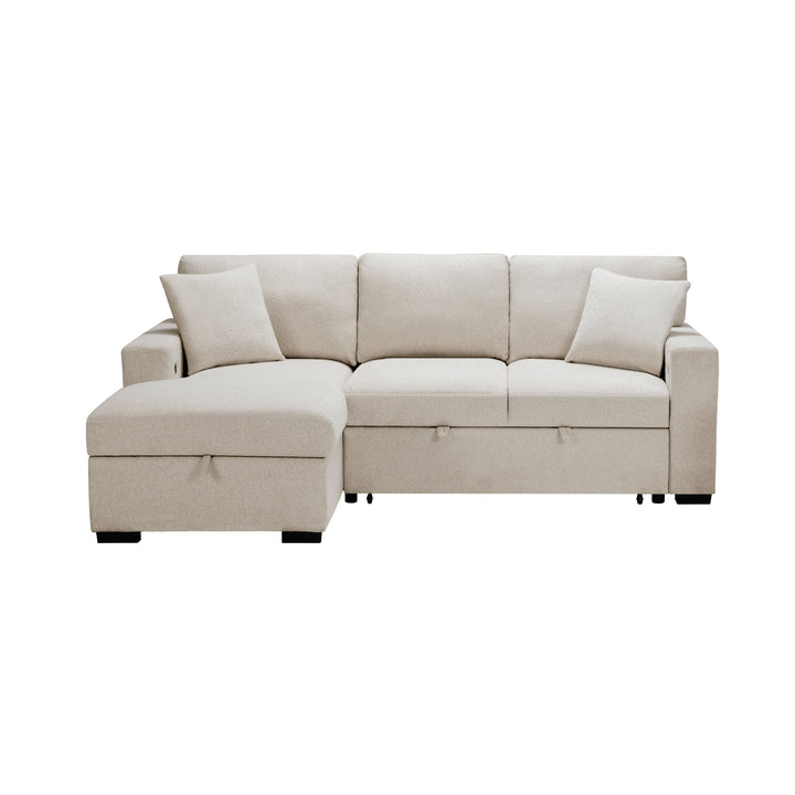 Pompano Sleeper Sectional with Left Chaise, Pull - Out Bed, Storage &amp; USB Charging – Beige Sleeper Sofa modern furniture Contempo Furniture