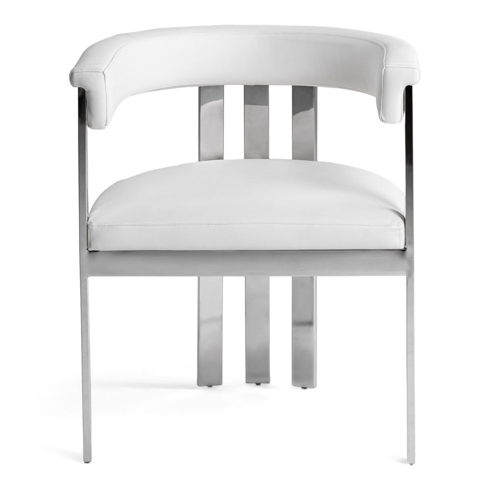 Pontiac - Modern White Vegan Leather + Stainless Steel Dining Chair