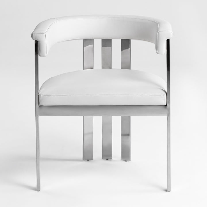 Pontiac - Modern White Vegan Leather + Stainless Steel Dining Chair