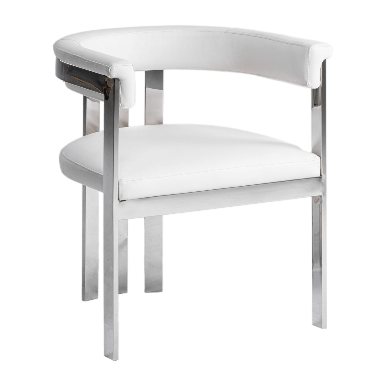Pontiac - Modern White Vegan Leather + Stainless Steel Dining Chair