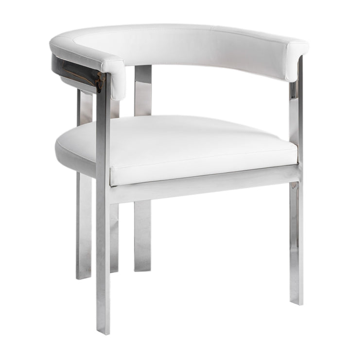 Pontiac - Modern White Vegan Leather + Stainless Steel Dining Chair
