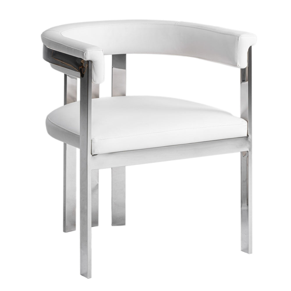 Pontiac - Modern White Vegan Leather + Stainless Steel Dining Chair