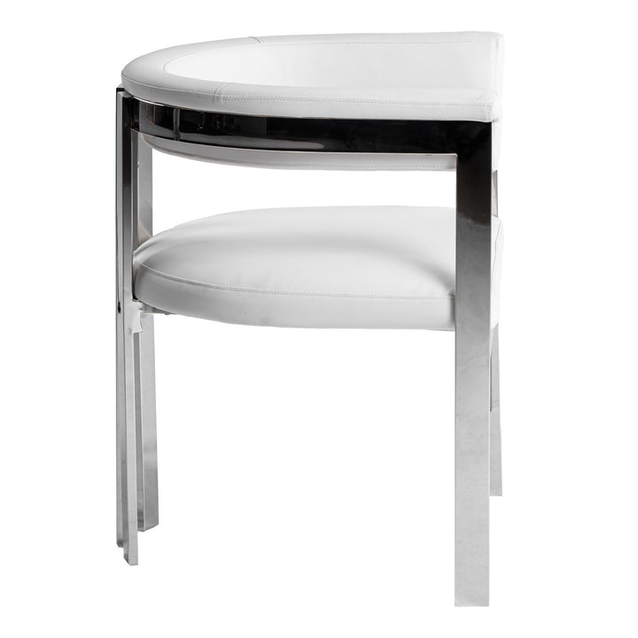 Pontiac - Modern White Vegan Leather + Stainless Steel Dining Chair
