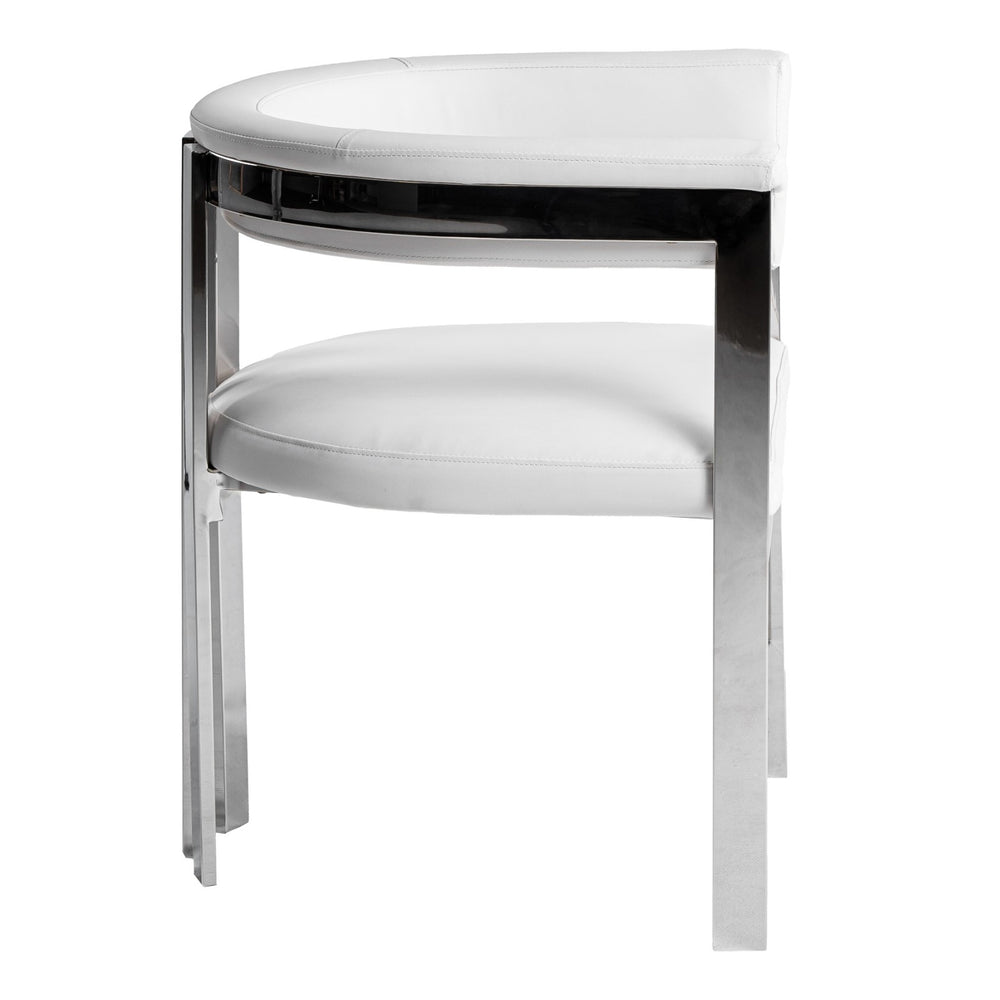 Pontiac - Modern White Vegan Leather + Stainless Steel Dining Chair