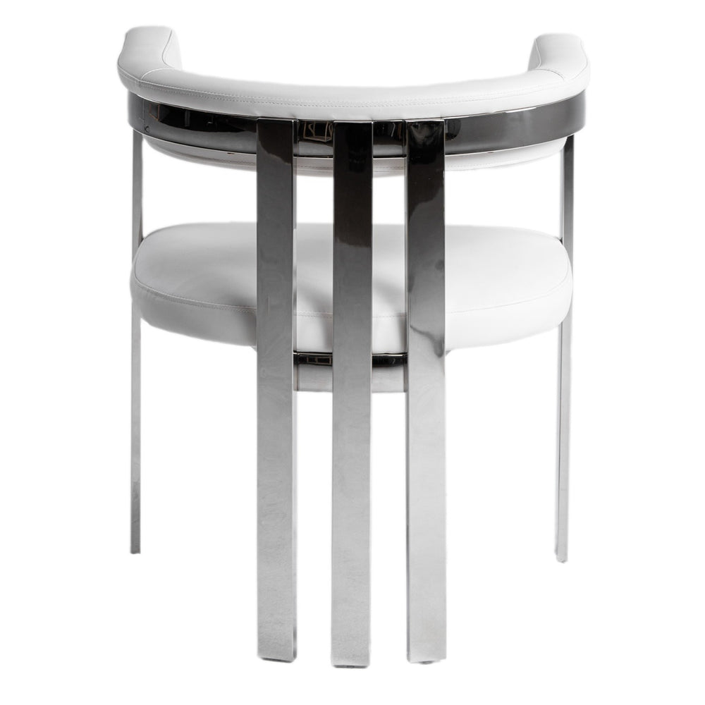 Pontiac - Modern White Vegan Leather + Stainless Steel Dining Chair