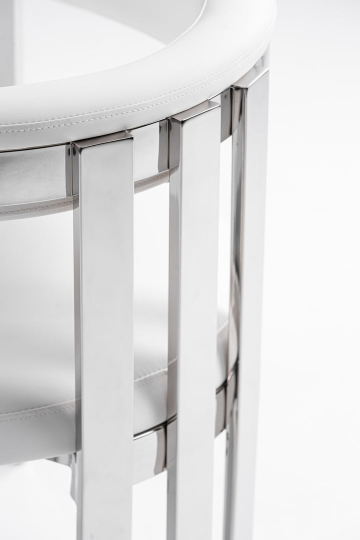 Pontiac - Modern White Vegan Leather + Stainless Steel Dining Chair