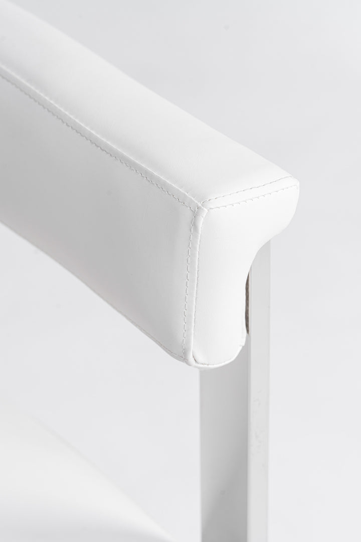 Pontiac - Modern White Vegan Leather + Stainless Steel Dining Chair