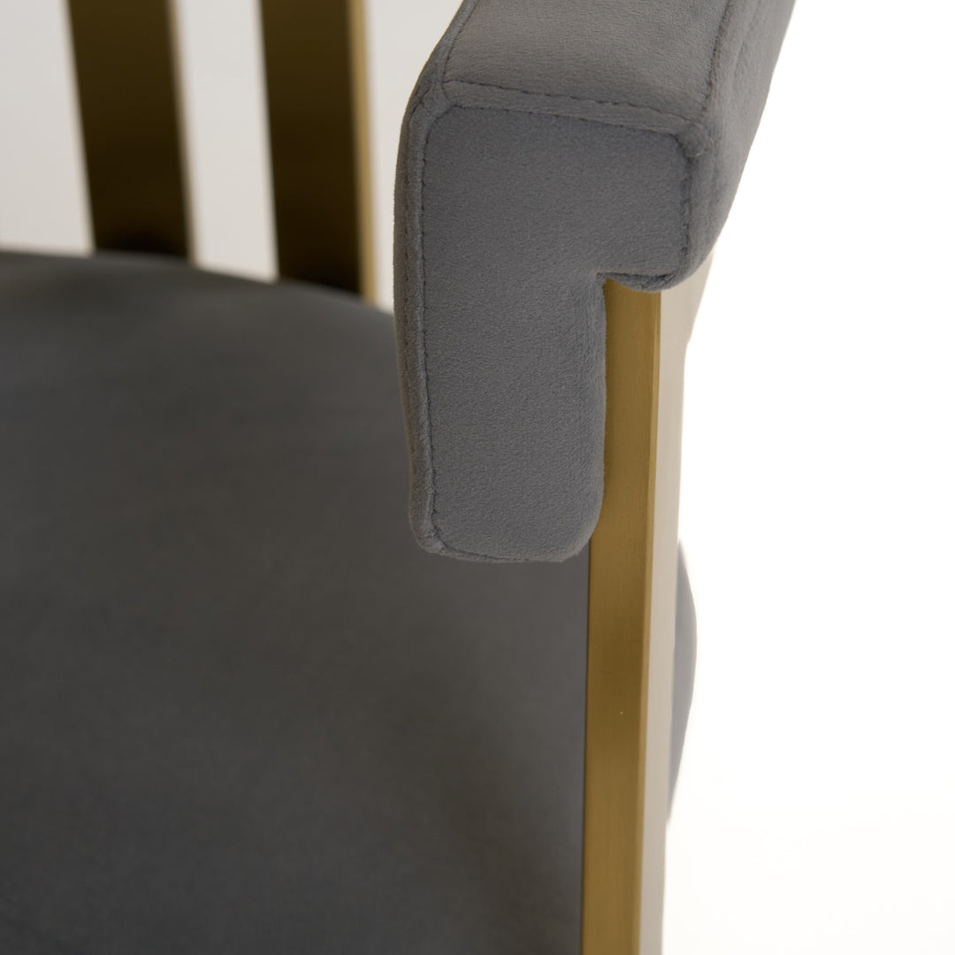 Pontiac - Modern Grey Velvet + Champagne Gold Dining Chair