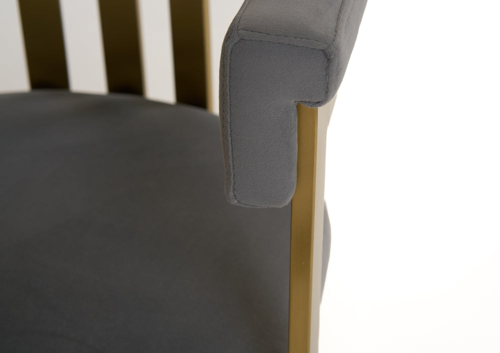 Pontiac - Modern Grey Velvet + Champagne Gold Dining Chair - View 2