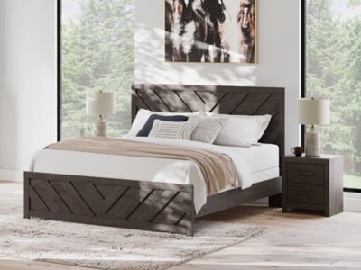 Prendonea King Panel Bed - Dark Gray Panel Bed modern furniture Contempo Furniture