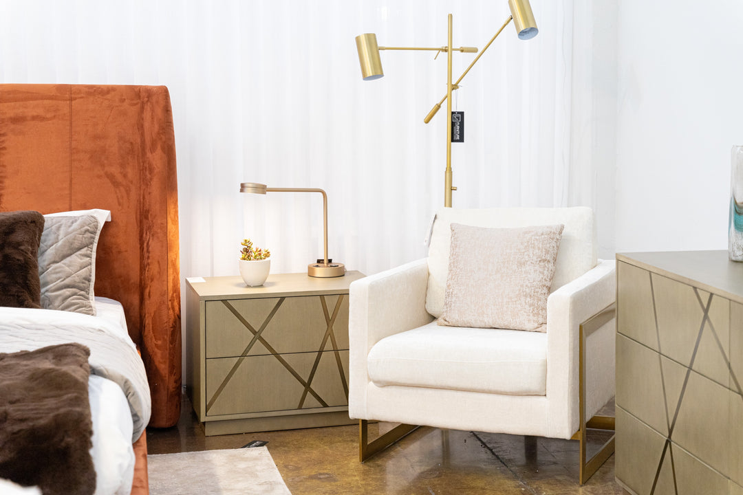 Prince  Contemporary Cream Fabric + Gold Accent Chair