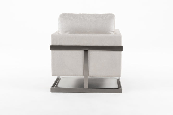 Prince - Contemporary Off White Fabric  Silver Accent Chair