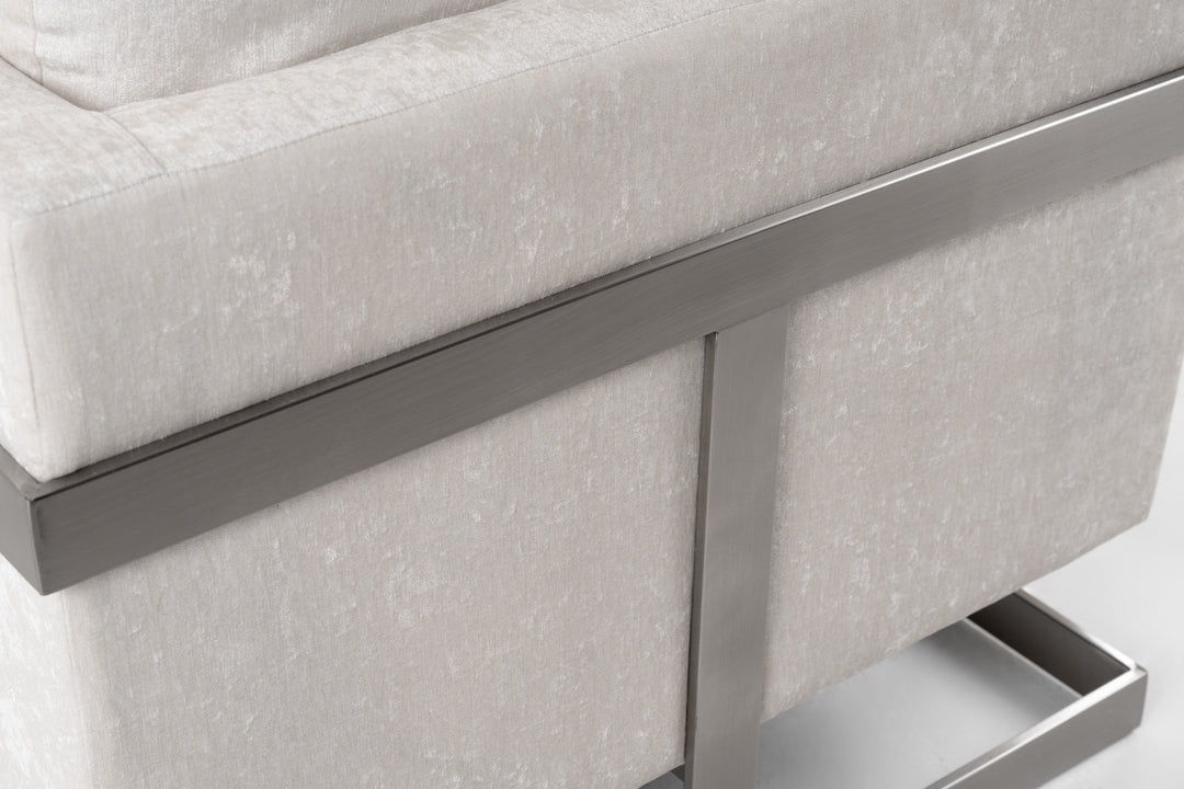 Prince - Contemporary Off White Fabric  Silver Accent Chair