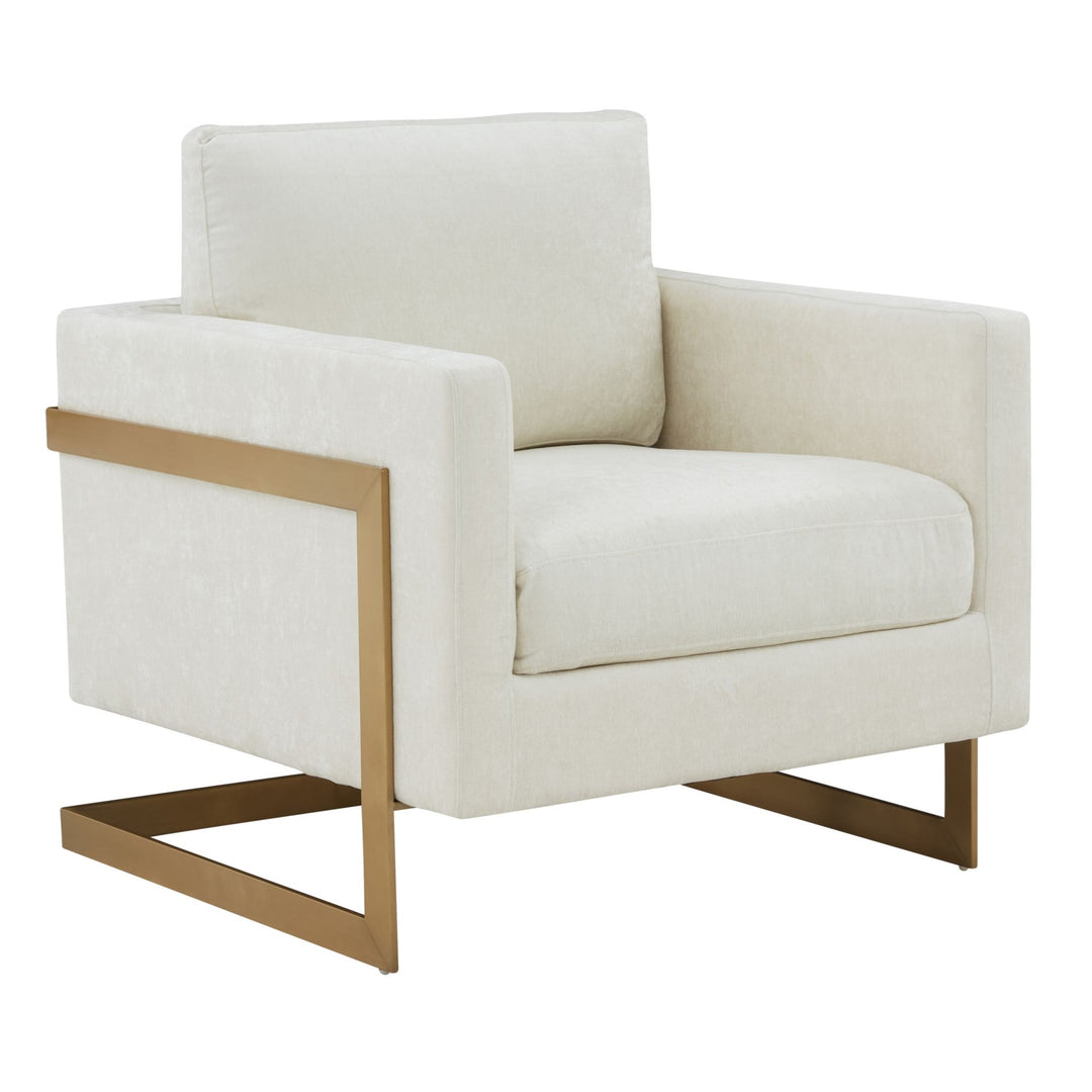 Prince  Contemporary Cream Fabric + Gold Accent Chair