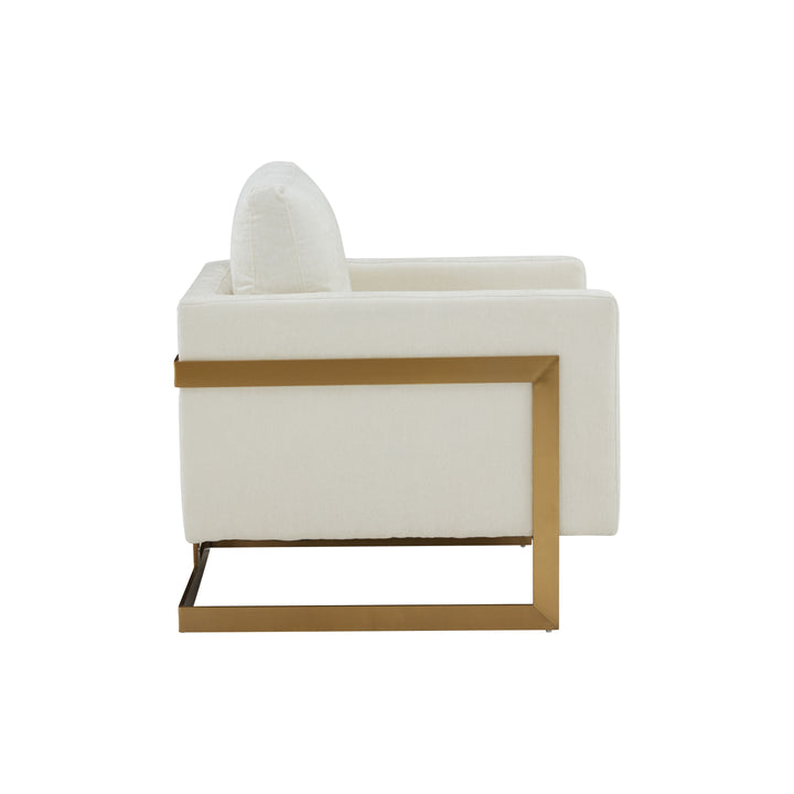 Prince - Contemporary Cream Fabric  Gold Accent Chair