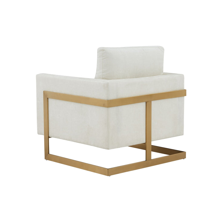 Prince - Contemporary Cream Fabric  Gold Accent Chair