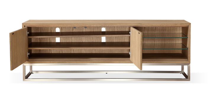 Modus Furniture Jvlh263 One Coastal Modern 74 Inch Tv Console In Brushed Stainless Steel And Bisque