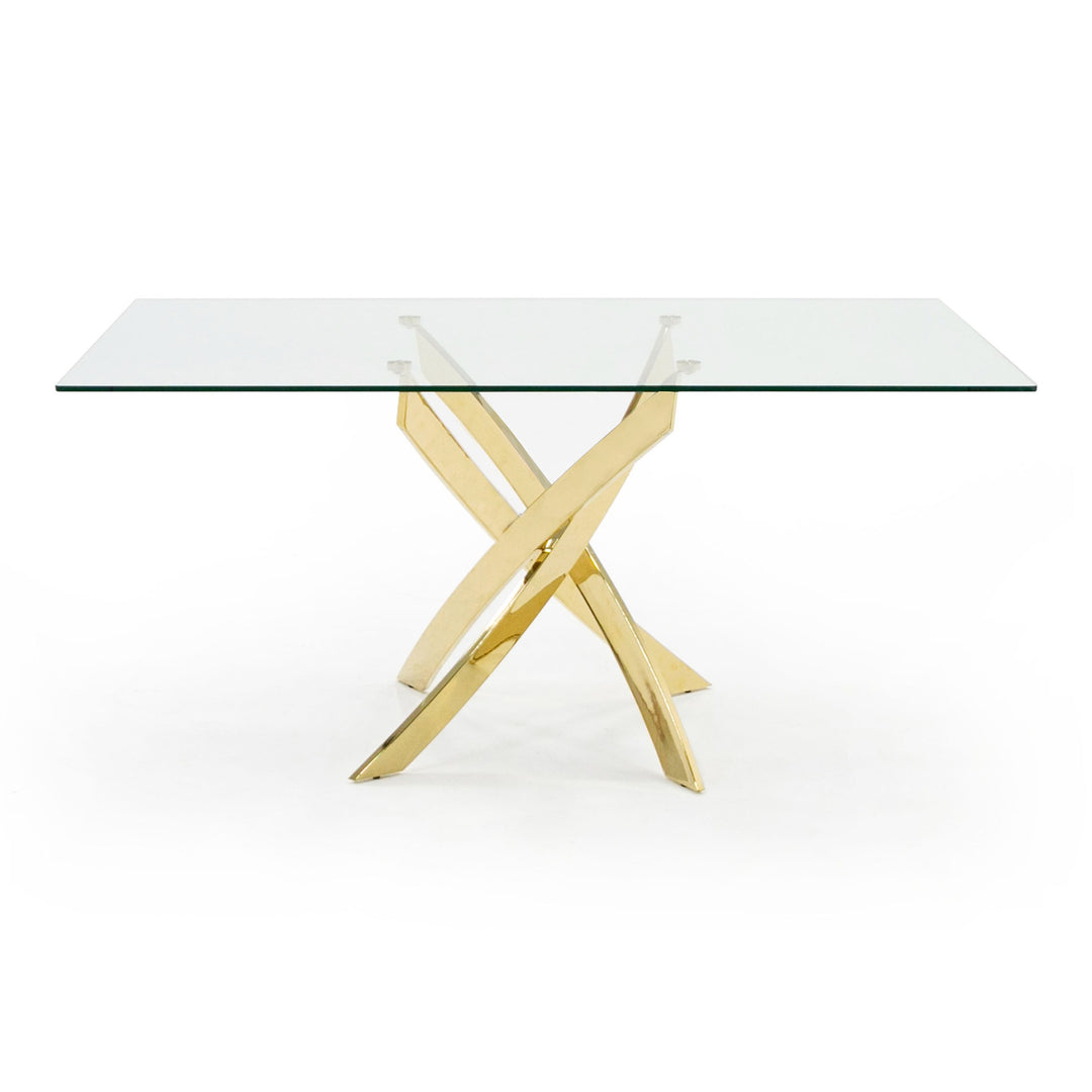 Pyrite Modern Glass and Gold Dining Table