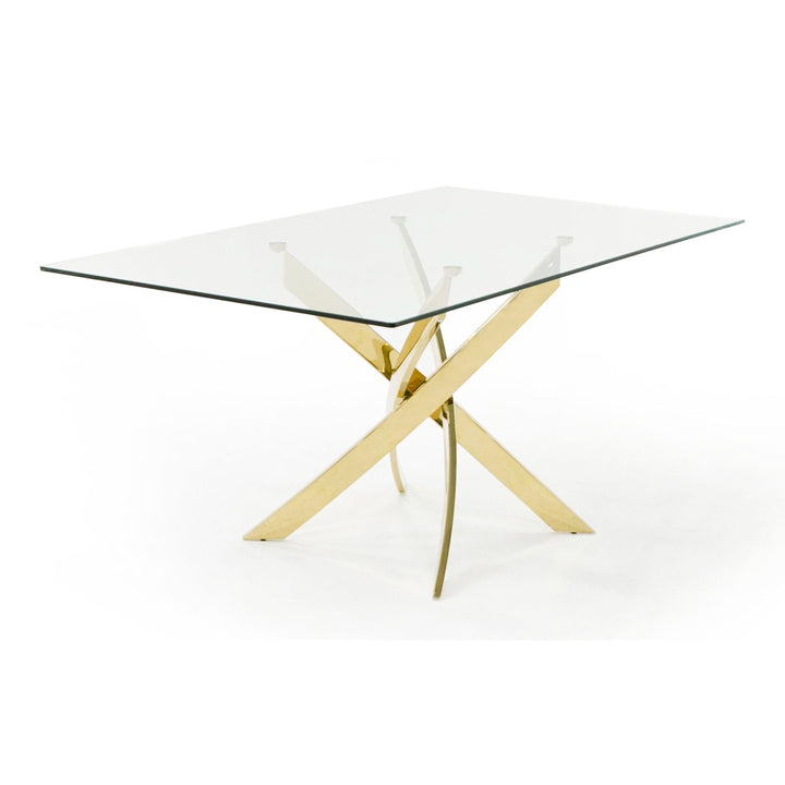 Pyrite Modern Glass and Gold Dining Table