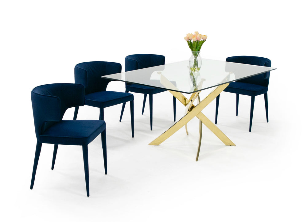 Pyrite Modern Glass and Gold Dining Table - View 3