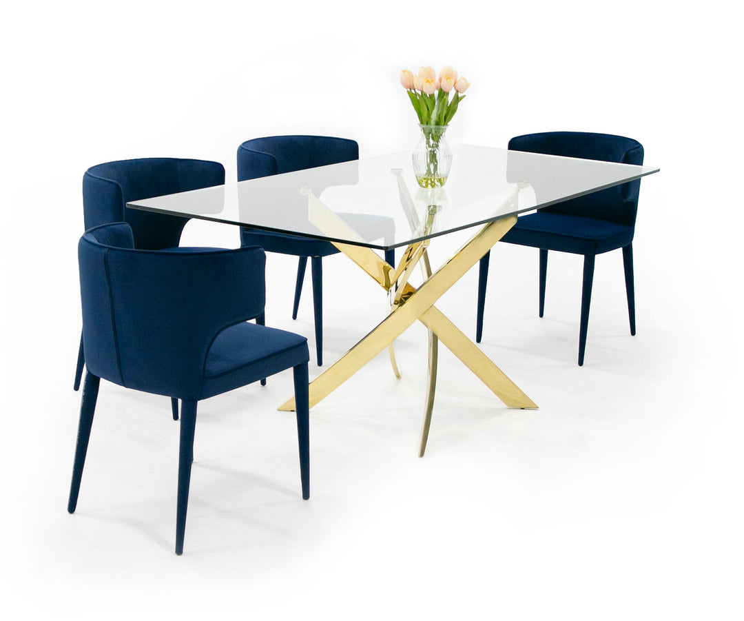 Pyrite Modern Glass and Gold Dining Table