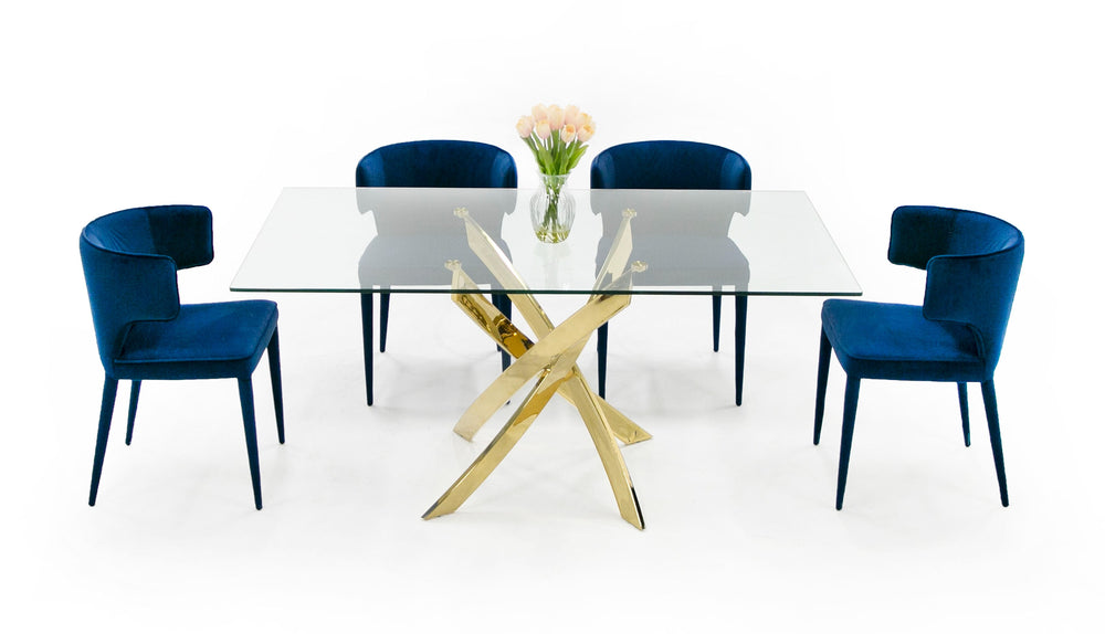 Pyrite Modern Glass and Gold Dining Table - View 5