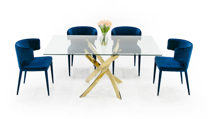 Pyrite Modern Glass and Gold Dining Table
