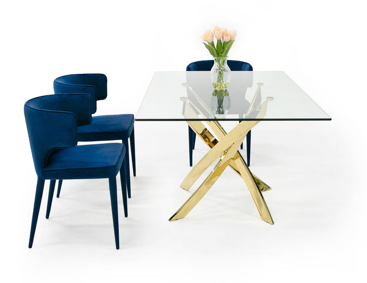 Pyrite Modern Glass and Gold Dining Table