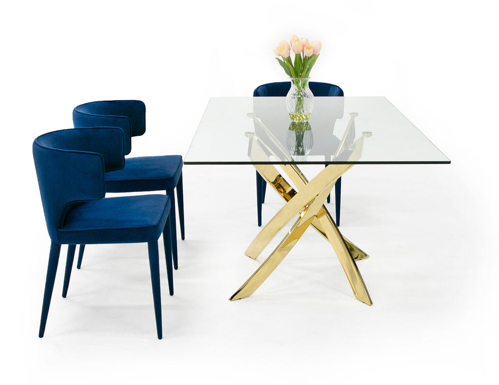 Pyrite Modern Glass and Gold Dining Table - View 6