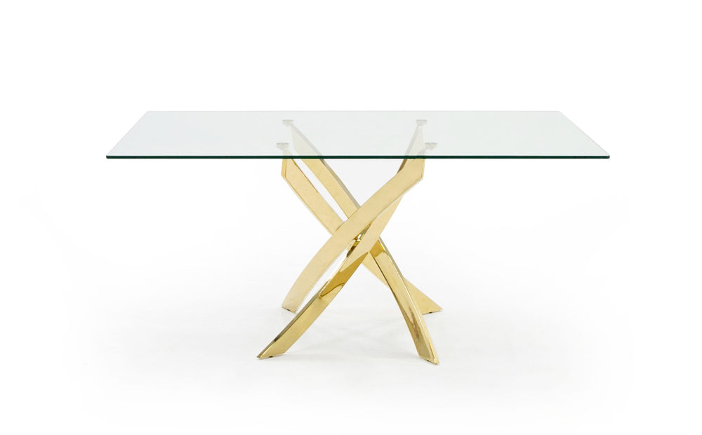 Pyrite Modern Glass and Gold Dining Table - View 7