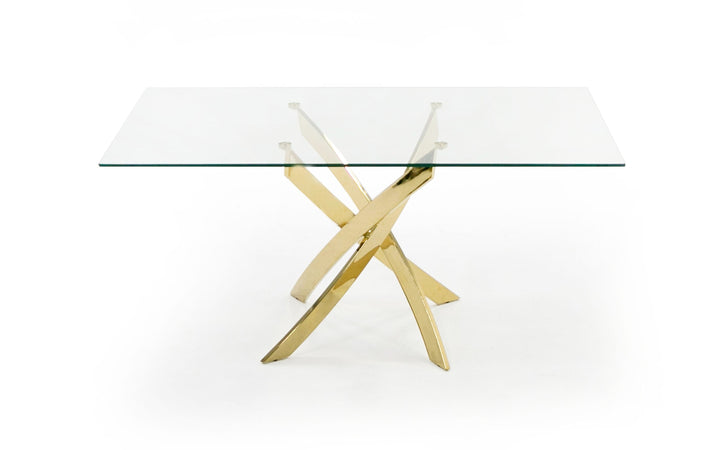 Pyrite Modern Glass and Gold Dining Table