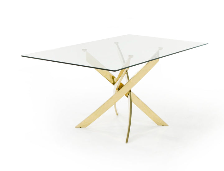 Pyrite Modern Glass and Gold Dining Table